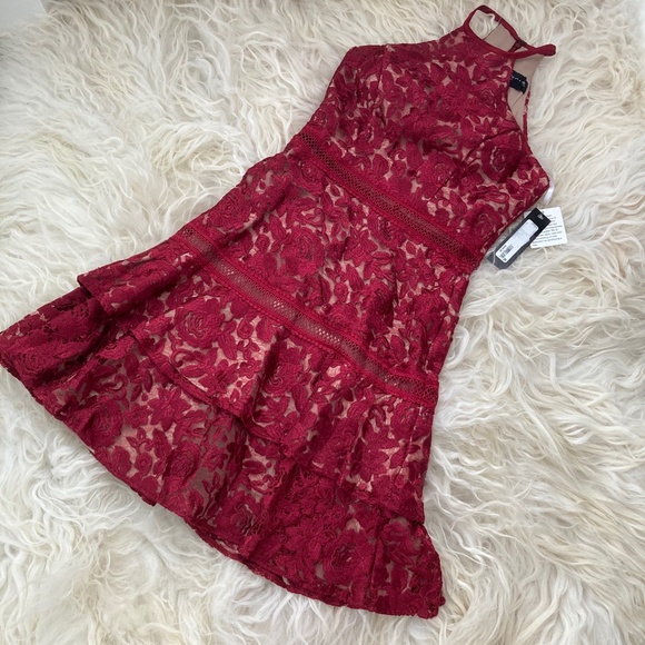 Xscape Womens Halter Dress Lace Floral Print - Picture 2 of 8